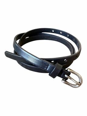 Eddie Bauer Black Leather Skinny Belt with Antiqued Silver Buckle SIZE LARGE EUC